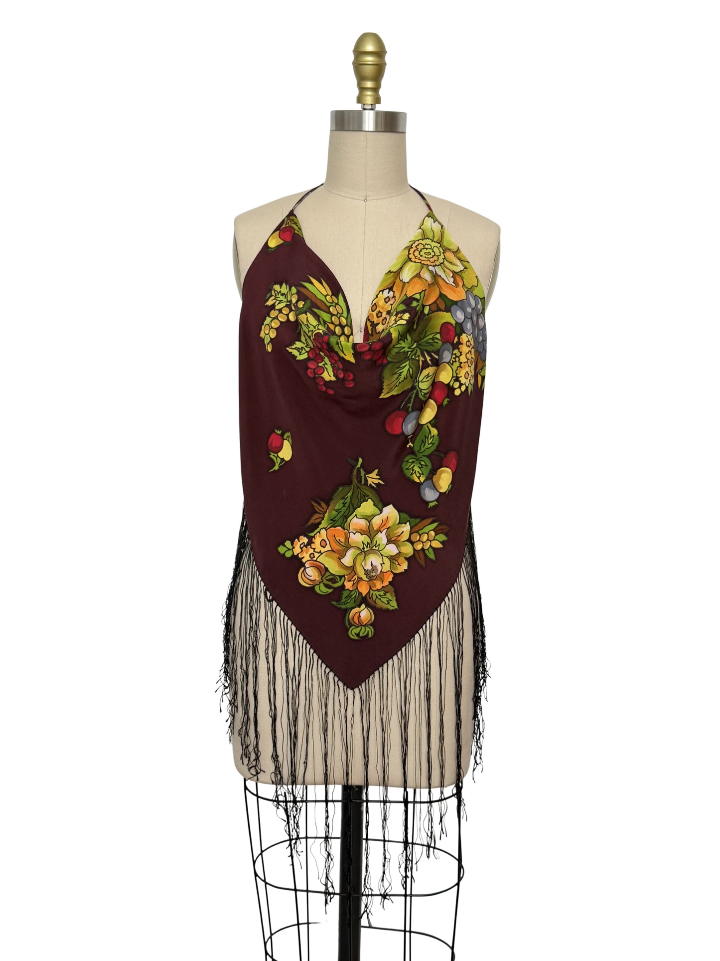 Upcycled Babushka Burgundy Scarf Top
