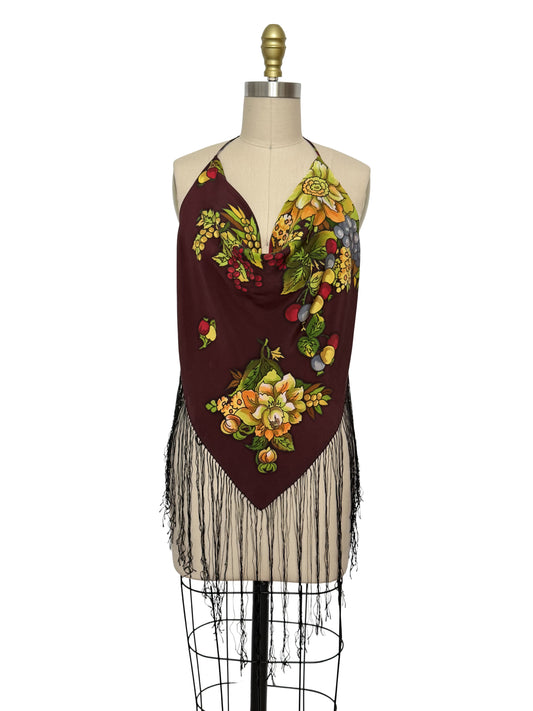 Upcycled Babushka Burgundy Scarf Top