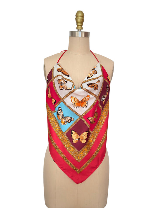 Upcycled Butterfly Silk Scarf Top (Como Collection)