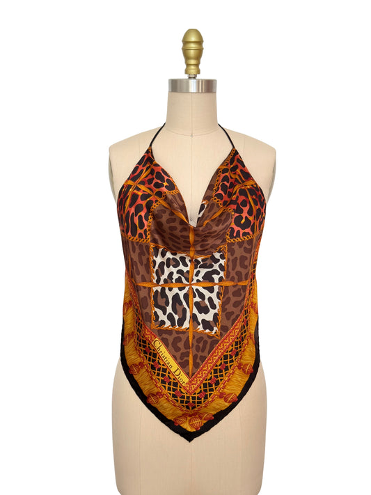 Upcycled Christian Dior Animal Print Scarf Top