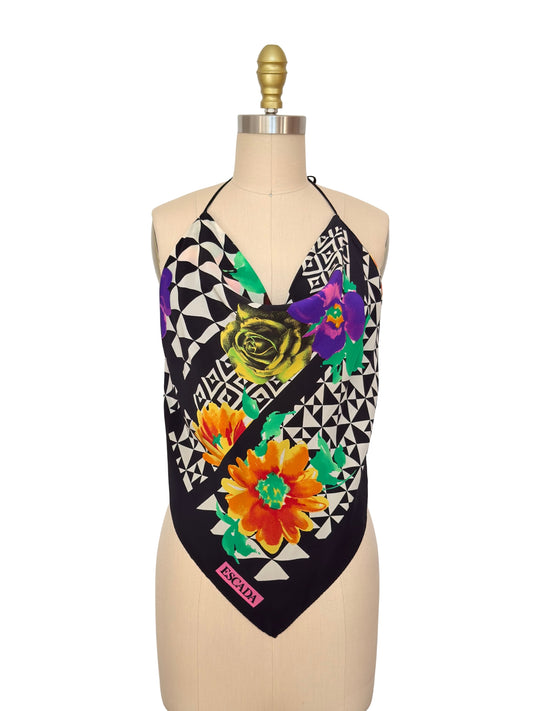 Upcycled Y2K Escada Floral Silk Scarf Top