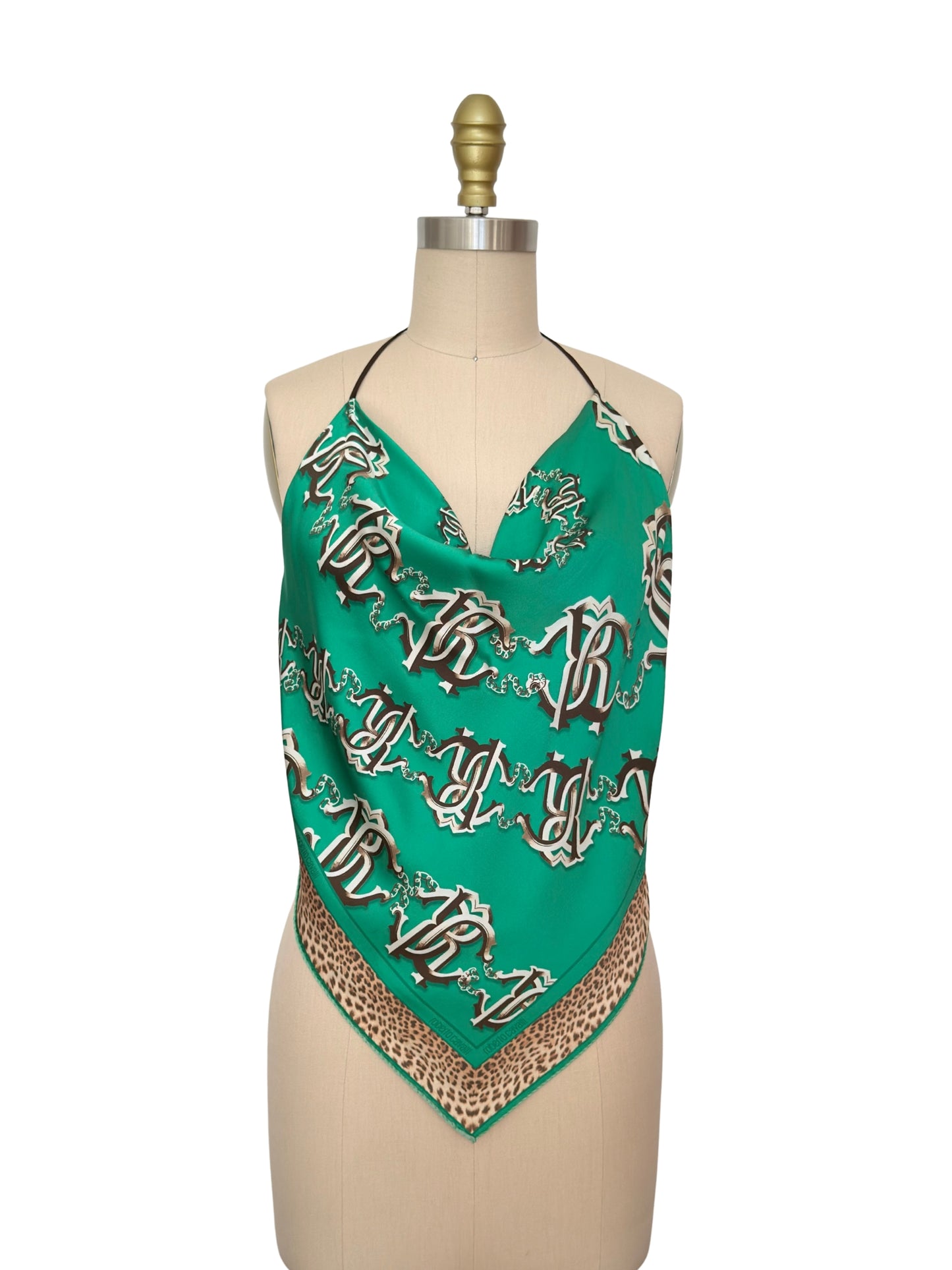 Upcycled Roberto Cavalli Green Monogram Scarf Top
