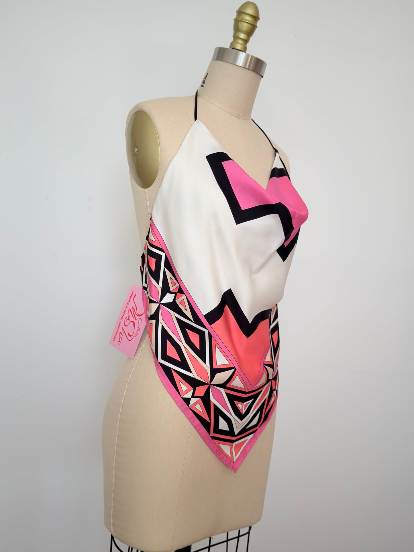 Upcycled Pink Pucci Geometric Silk Scarf Top