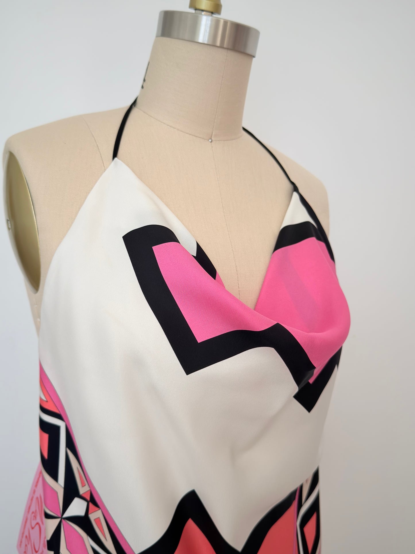 Upcycled Pink Pucci Geometric Silk Scarf Top