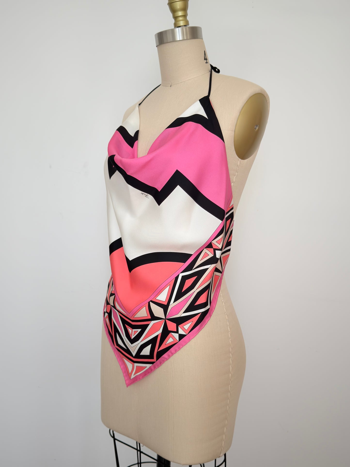 Upcycled Pink Pucci Geometric Silk Scarf Top