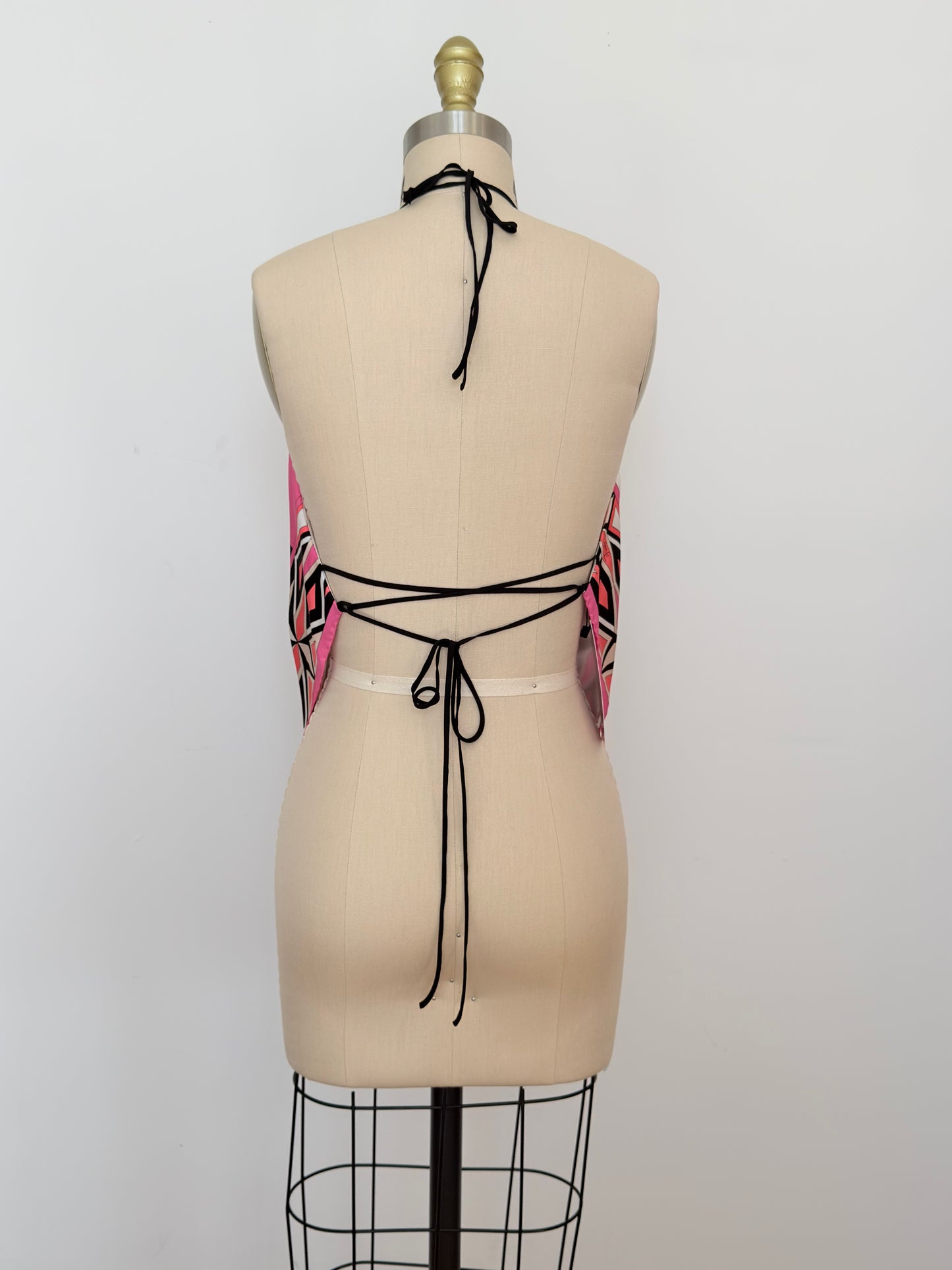 Upcycled Pink Pucci Geometric Silk Scarf Top