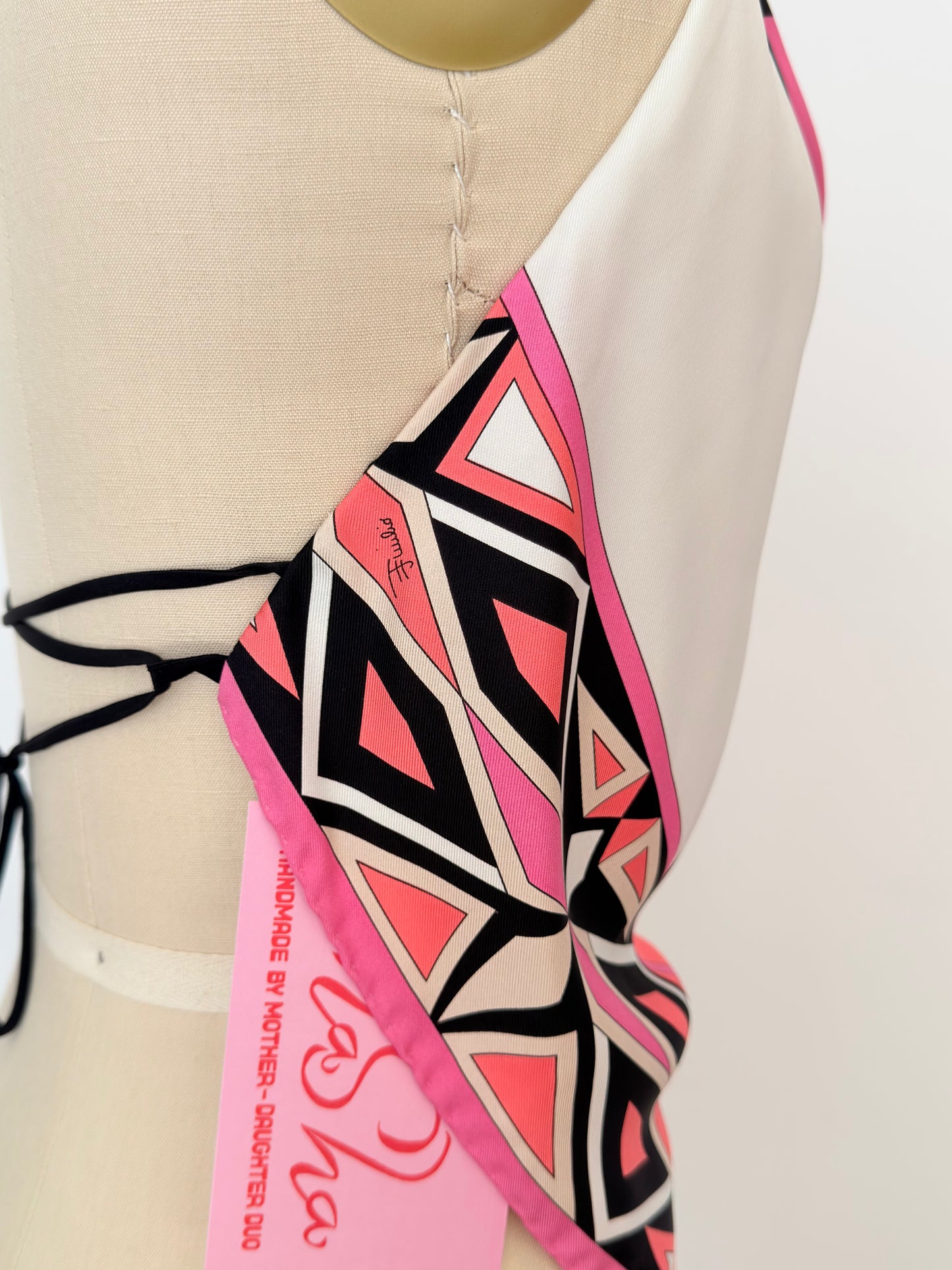 Upcycled Pink Pucci Geometric Silk Scarf Top