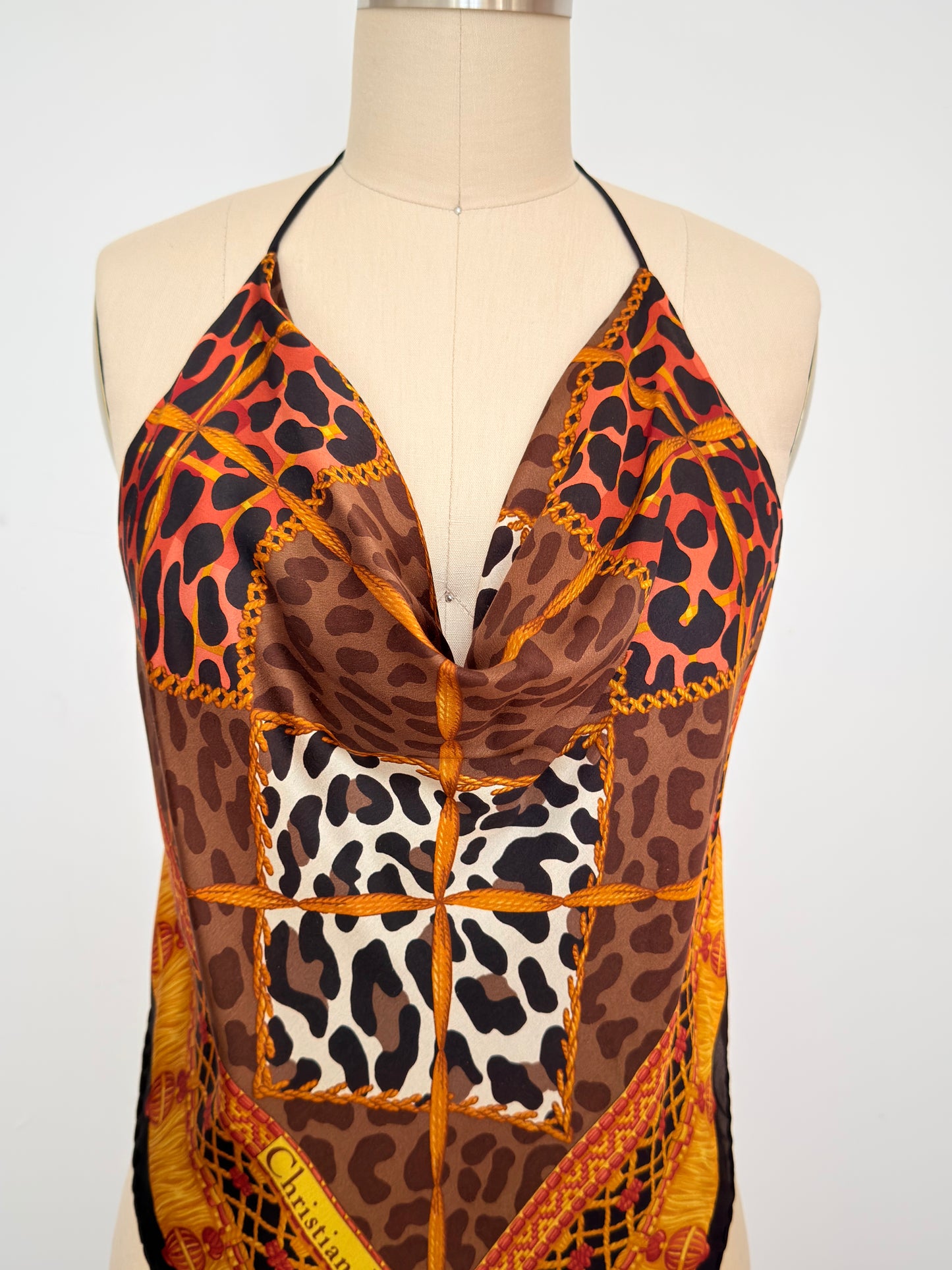 Upcycled Christian Dior Animal Print Scarf Top