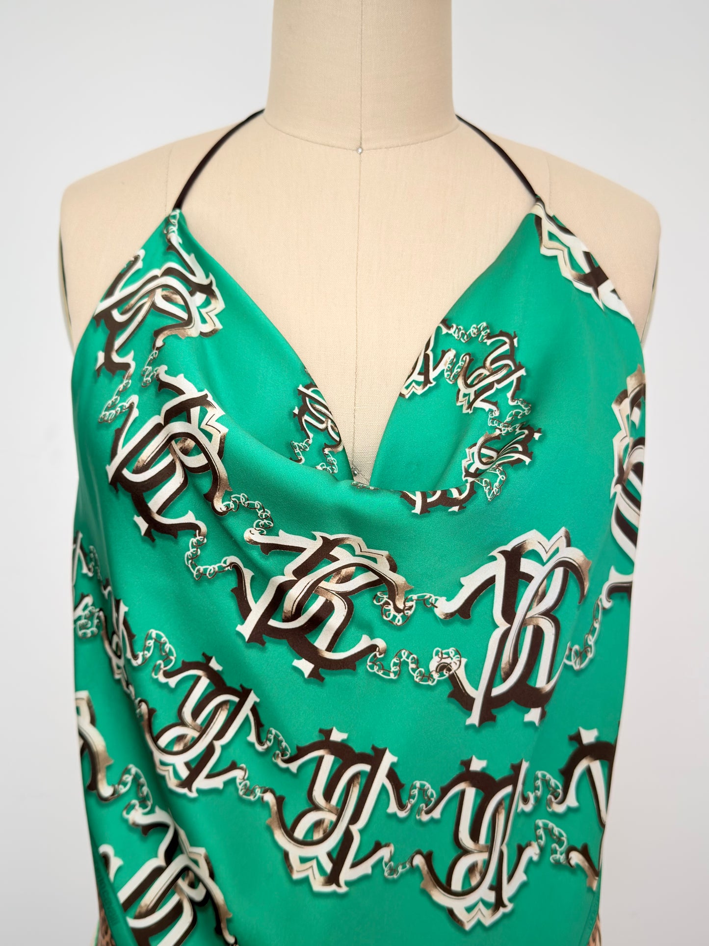 Upcycled Roberto Cavalli Green Monogram Scarf Top