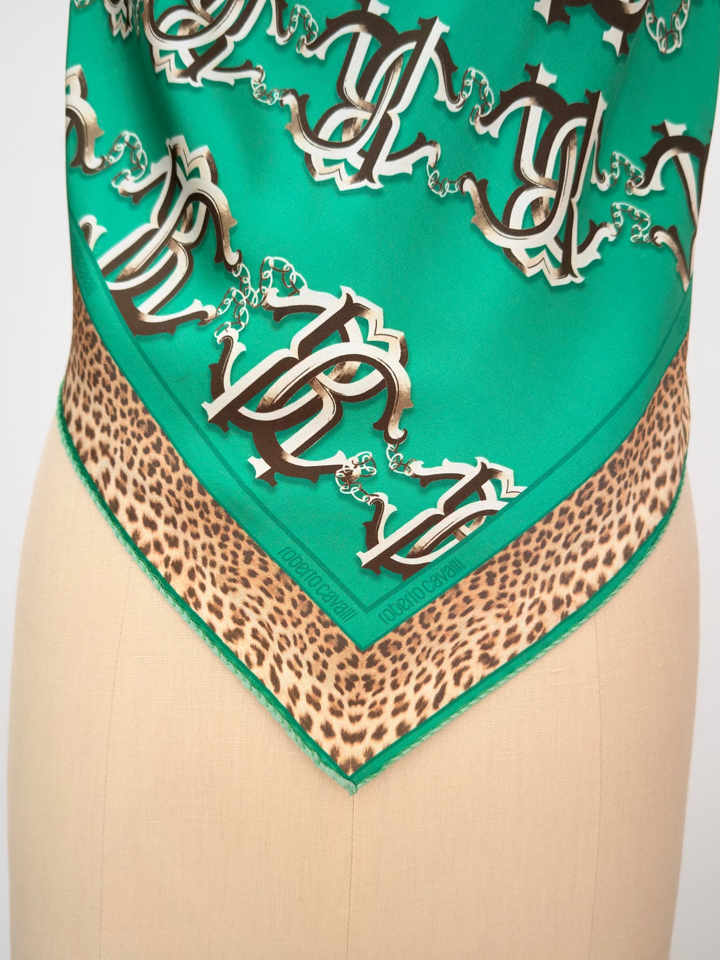 Upcycled Roberto Cavalli Green Monogram Scarf Top