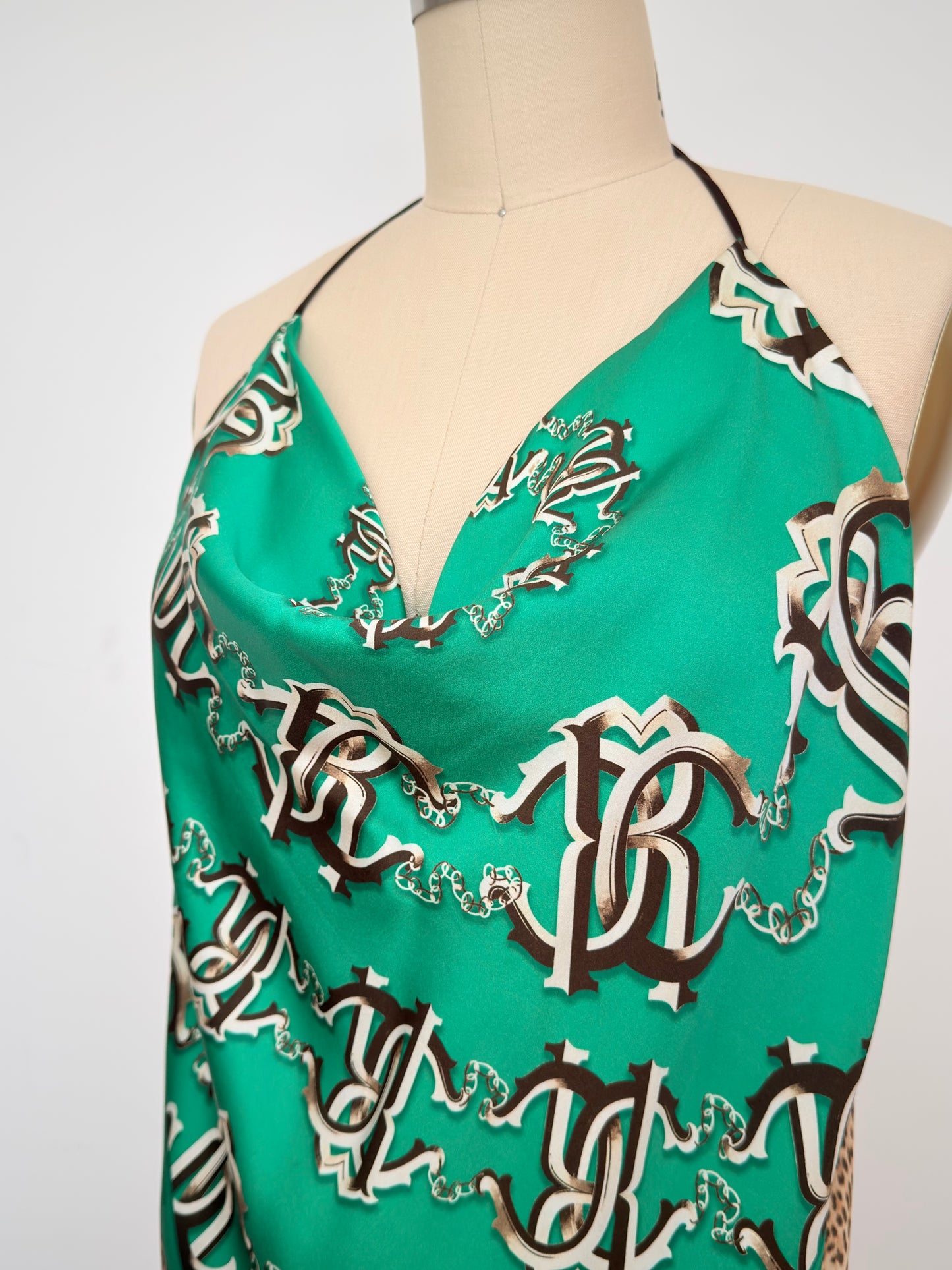 Upcycled Roberto Cavalli Green Monogram Scarf Top