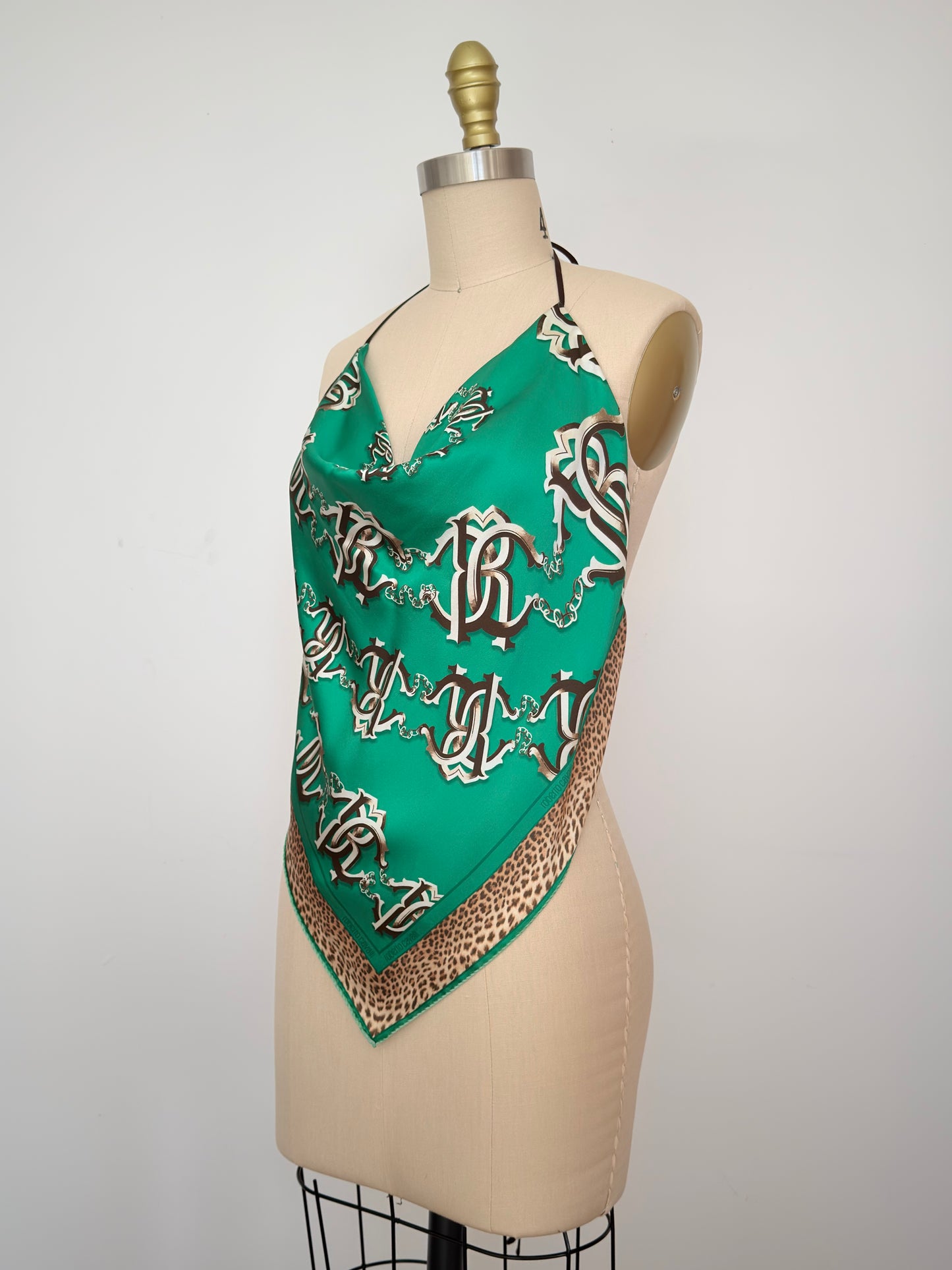 Upcycled Roberto Cavalli Green Monogram Scarf Top
