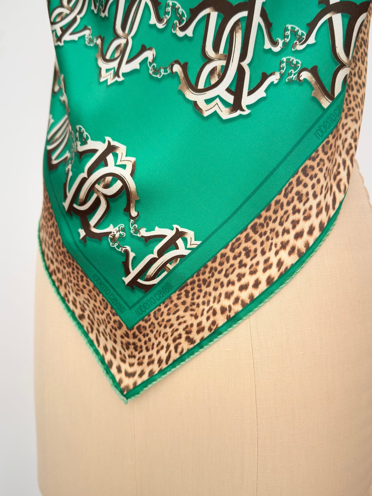 Upcycled Roberto Cavalli Green Monogram Scarf Top