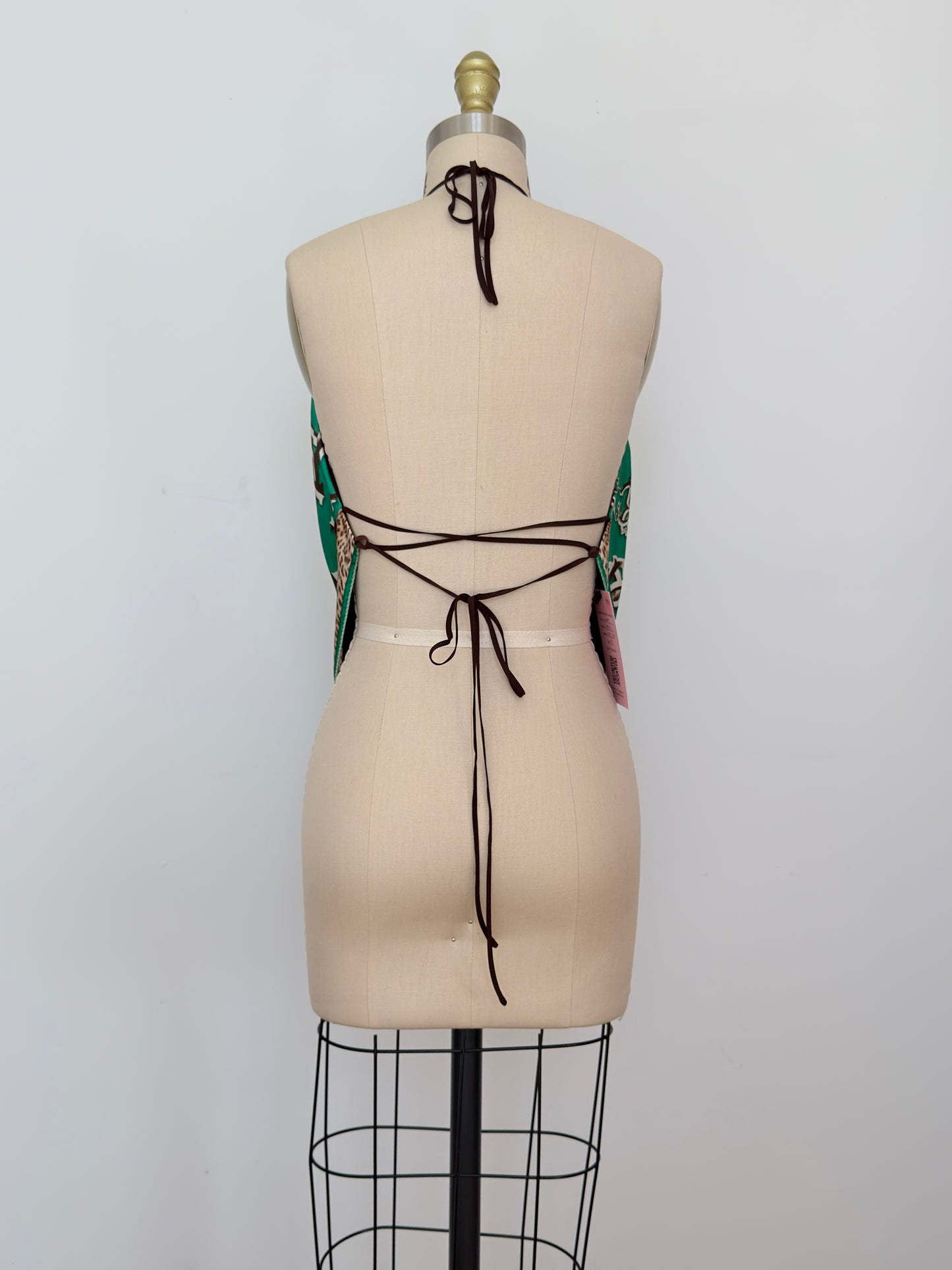 Upcycled Roberto Cavalli Green Monogram Scarf Top