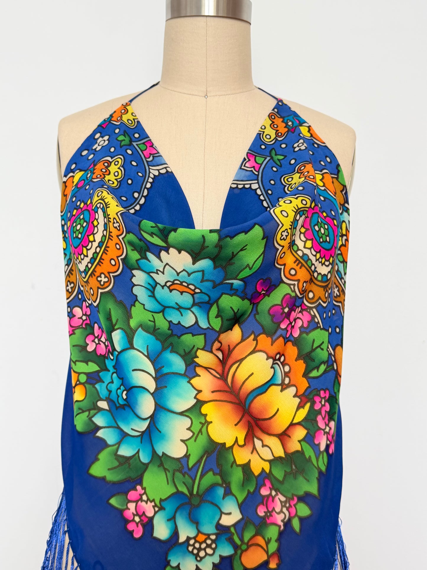 Upcycled Babushka Blue Scarf Top