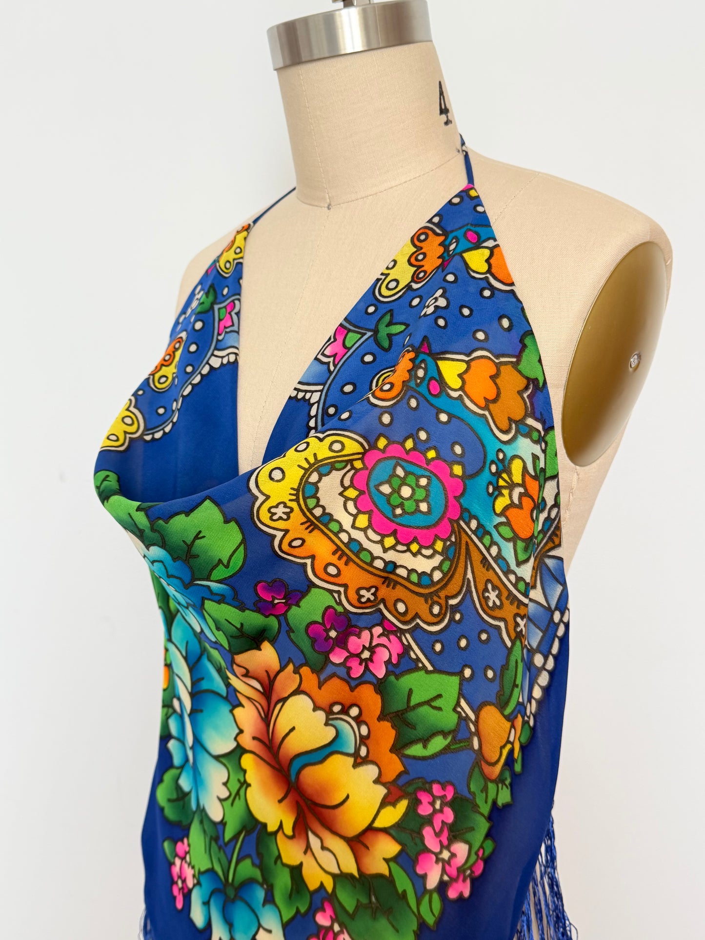 Upcycled Babushka Blue Scarf Top