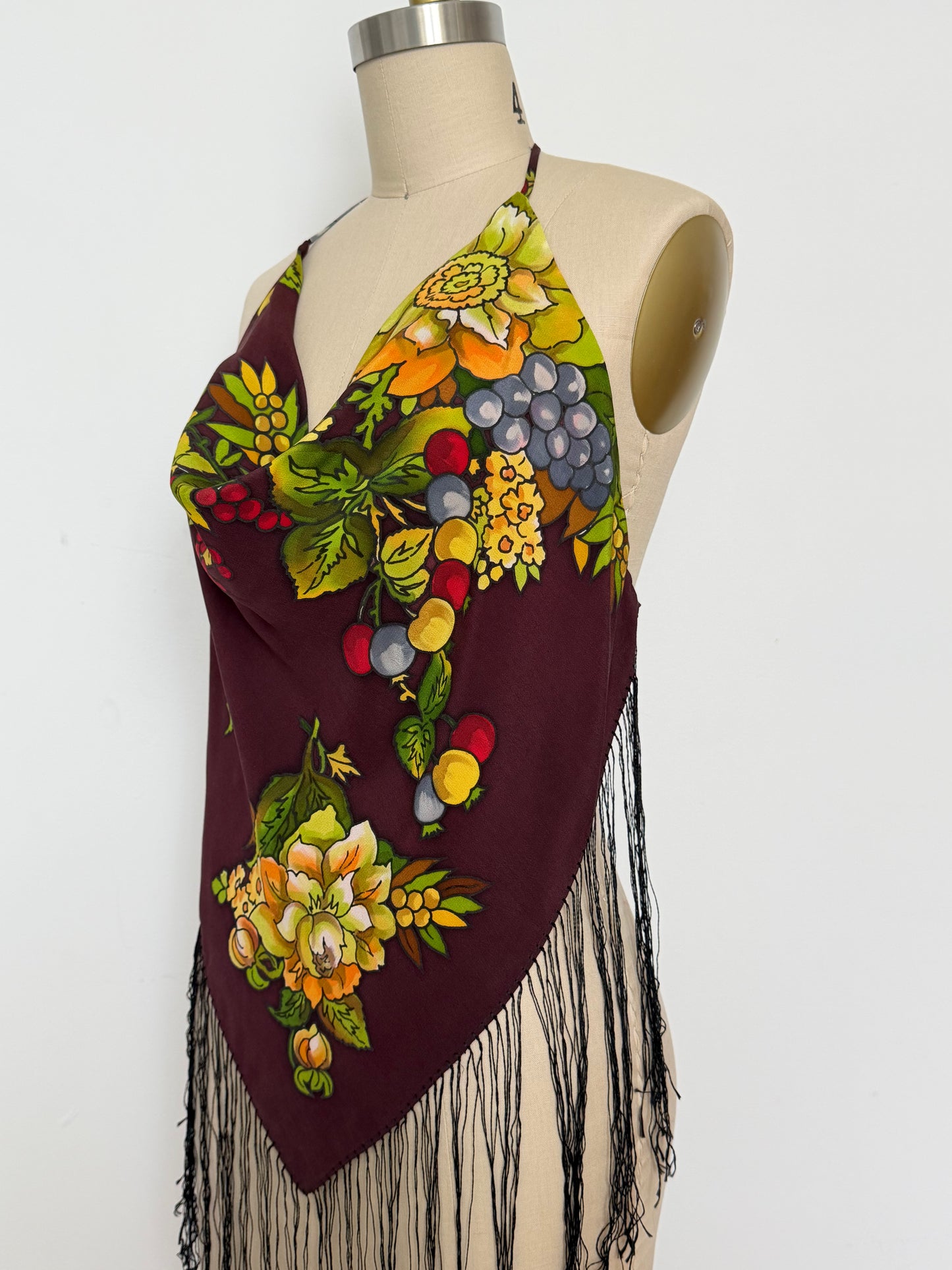 Upcycled Babushka Burgundy Scarf Top