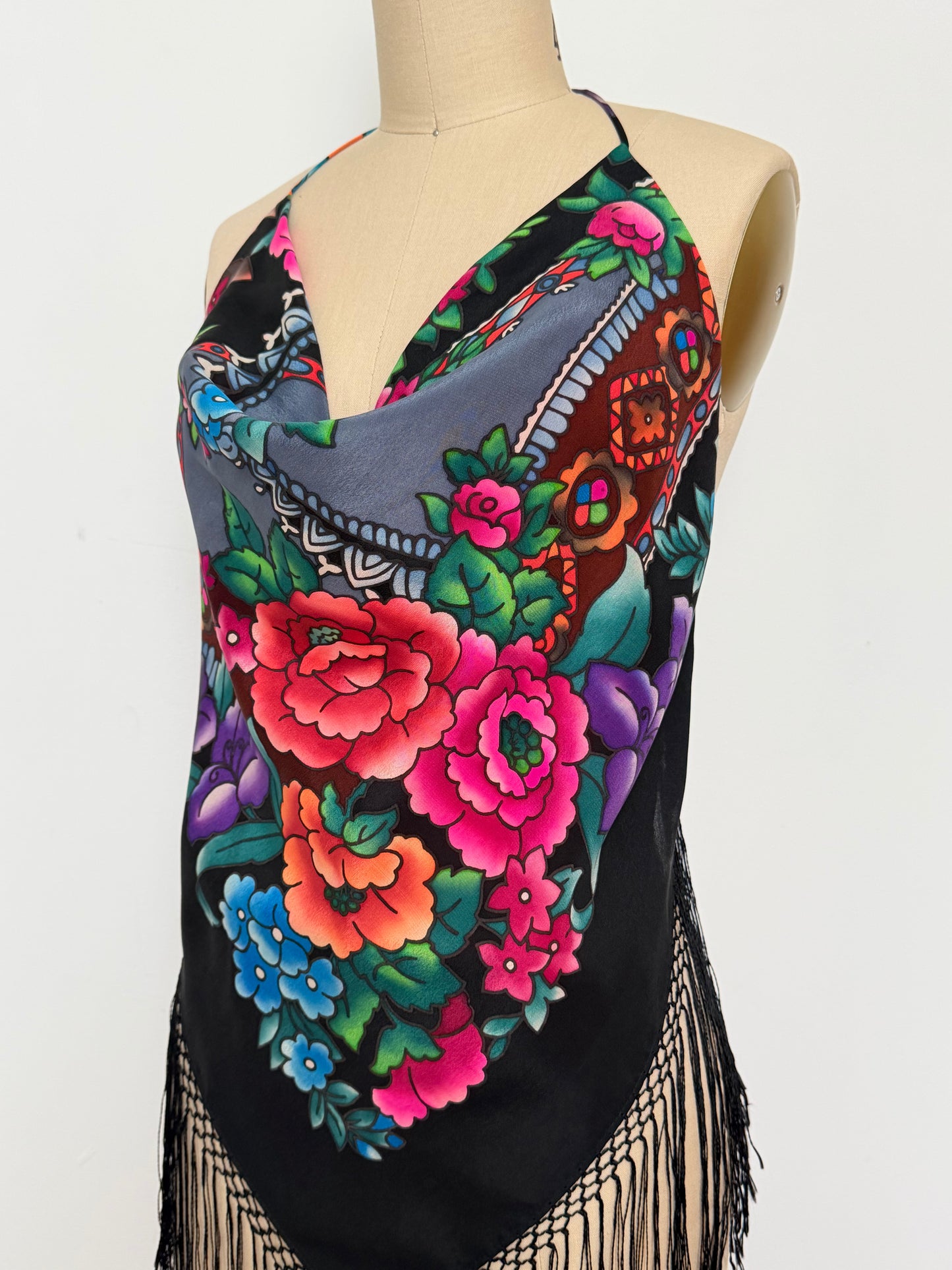 Upcycled Babushka Black Scarf Top