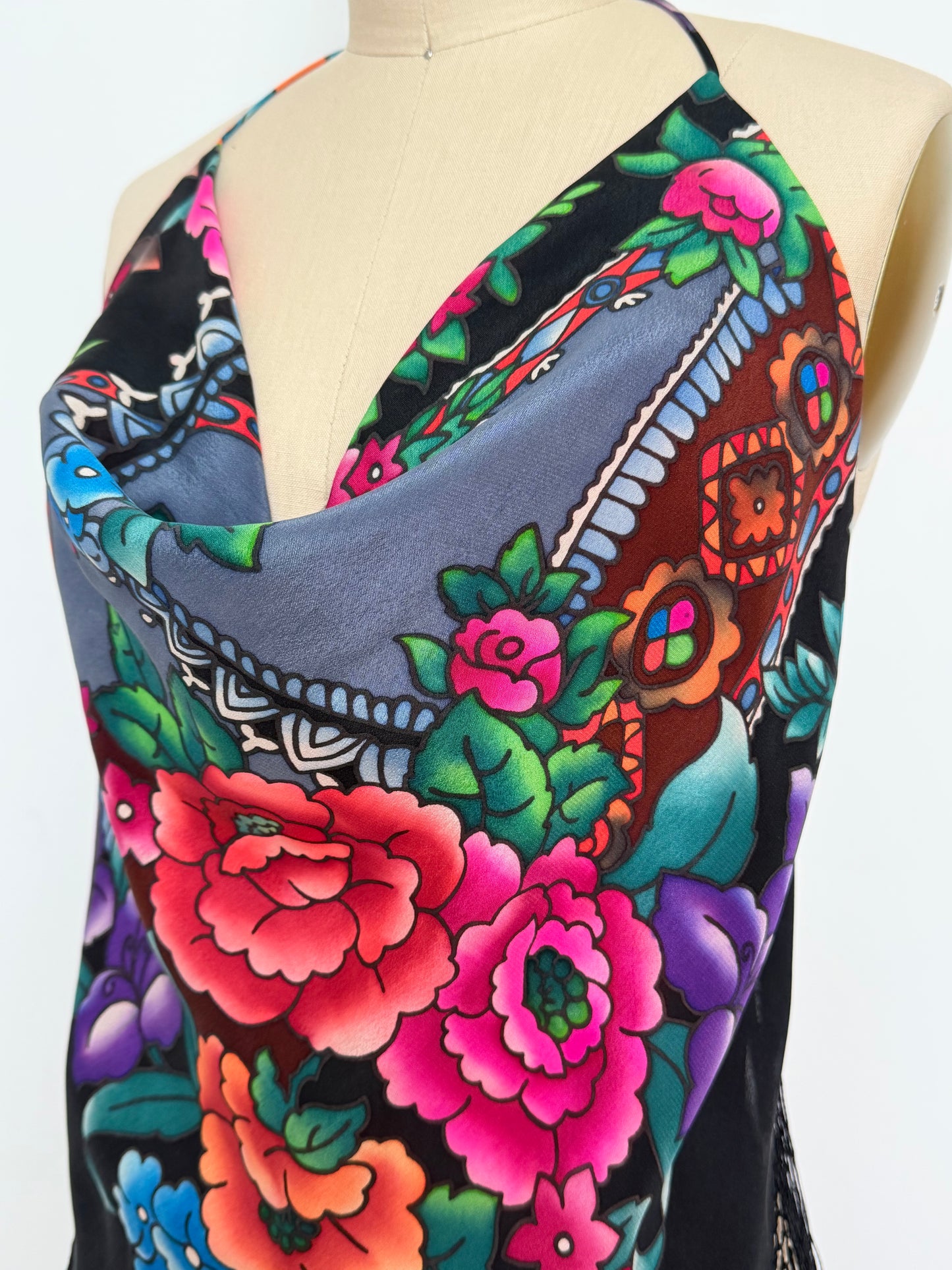 Upcycled Babushka Black Scarf Top
