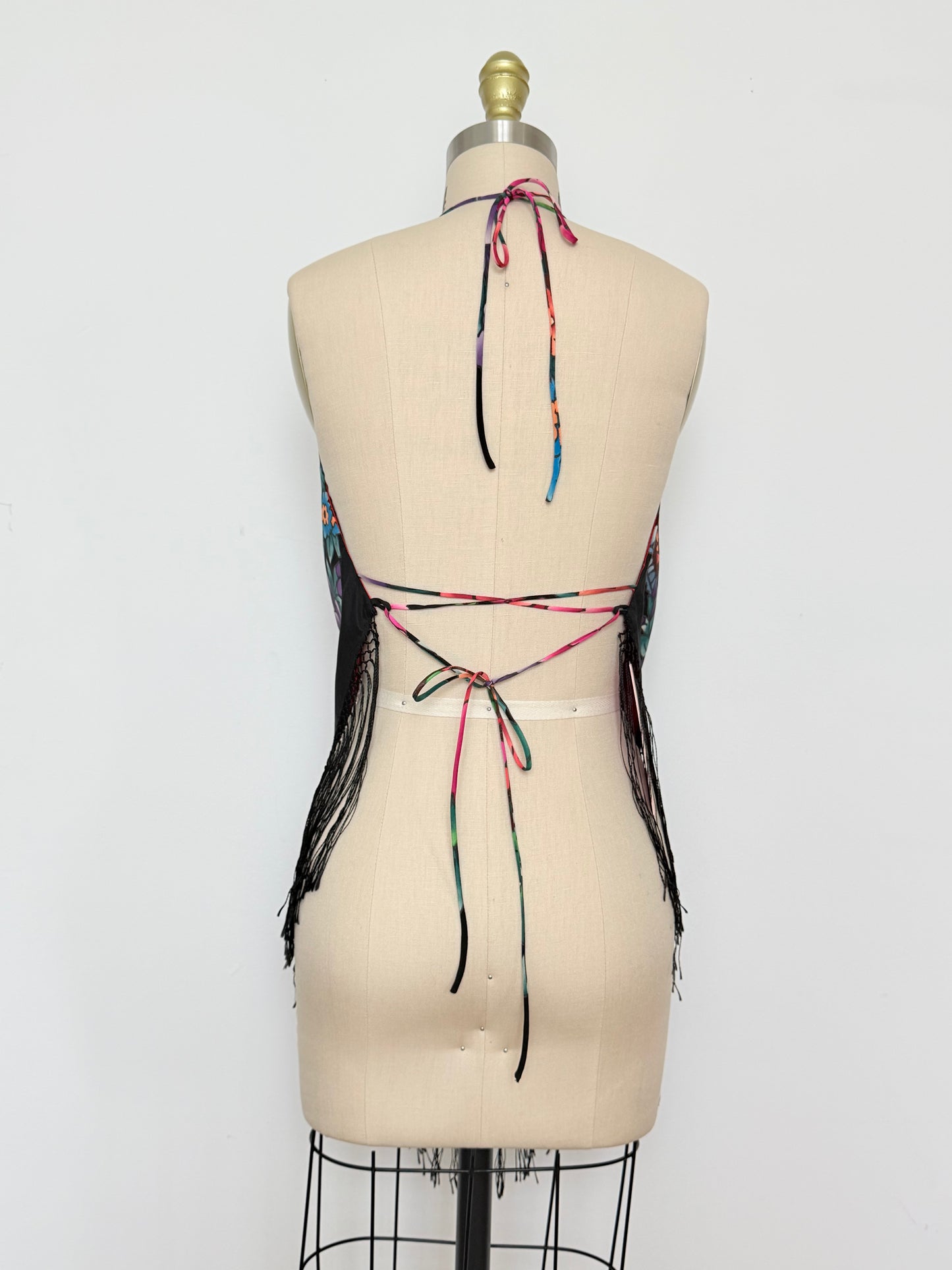 Upcycled Babushka Black Scarf Top