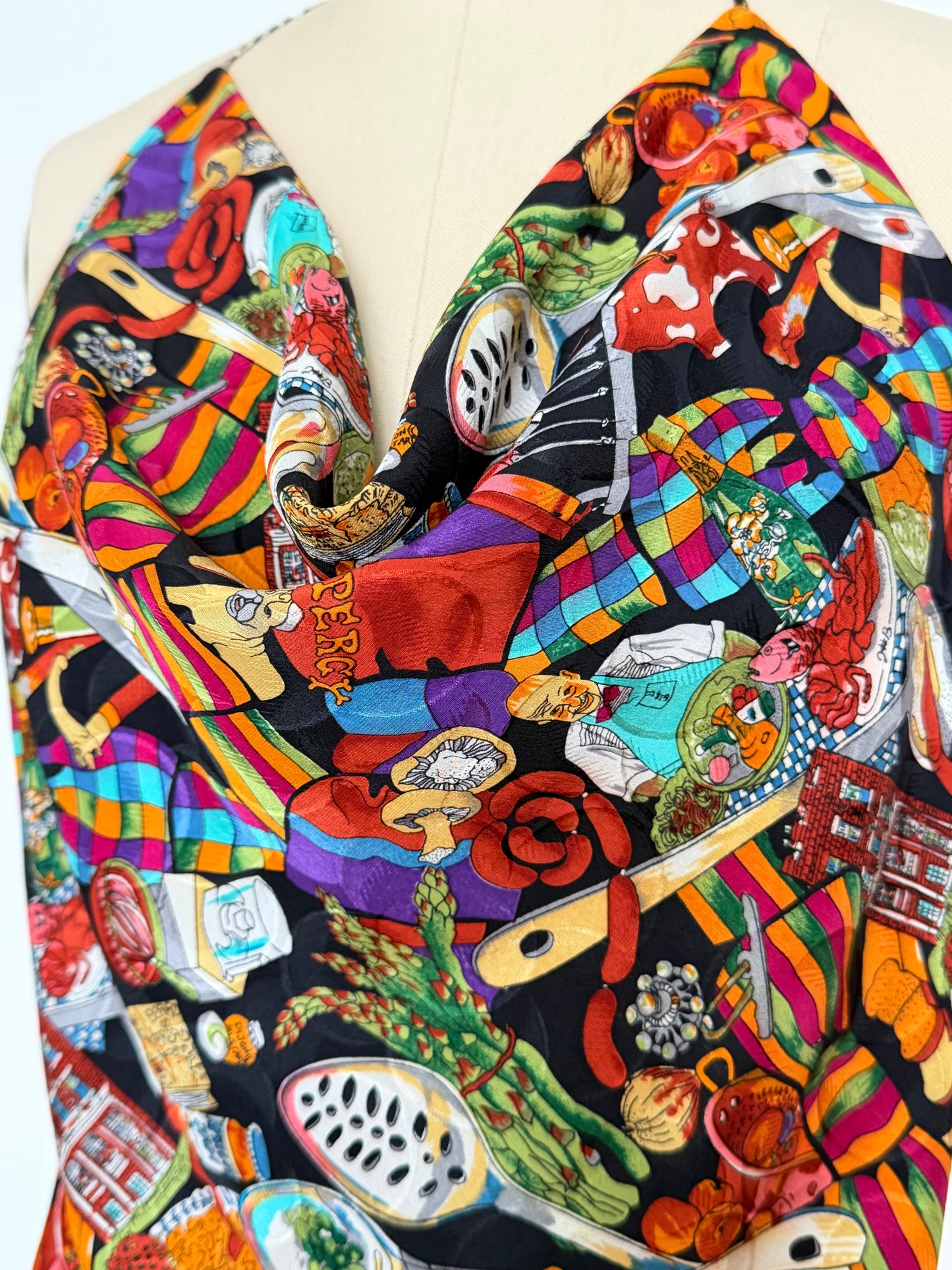 Upcycled Nicole Miller Bon Appetite Scarf Top
