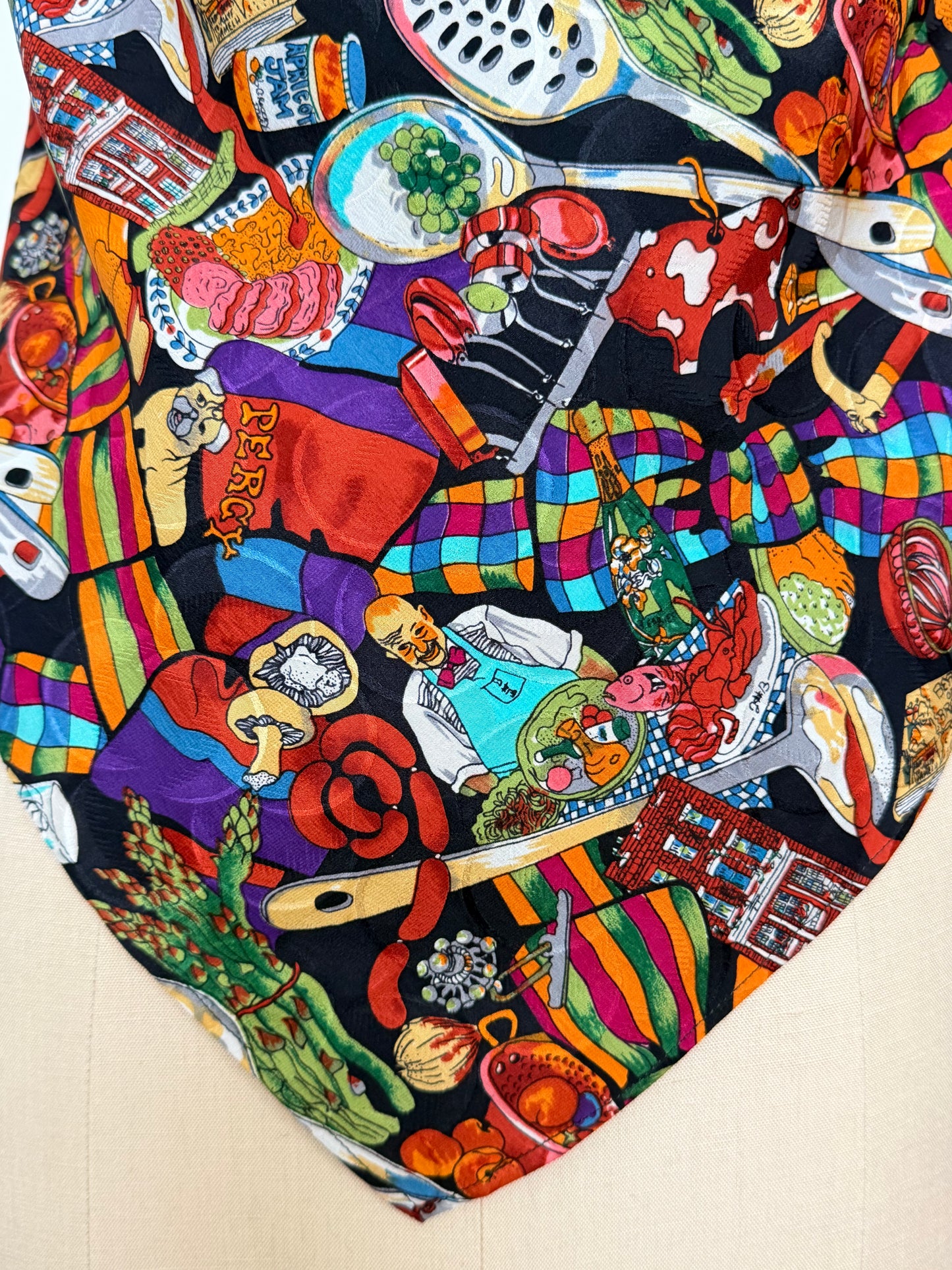 Upcycled Nicole Miller Bon Appetite Scarf Top