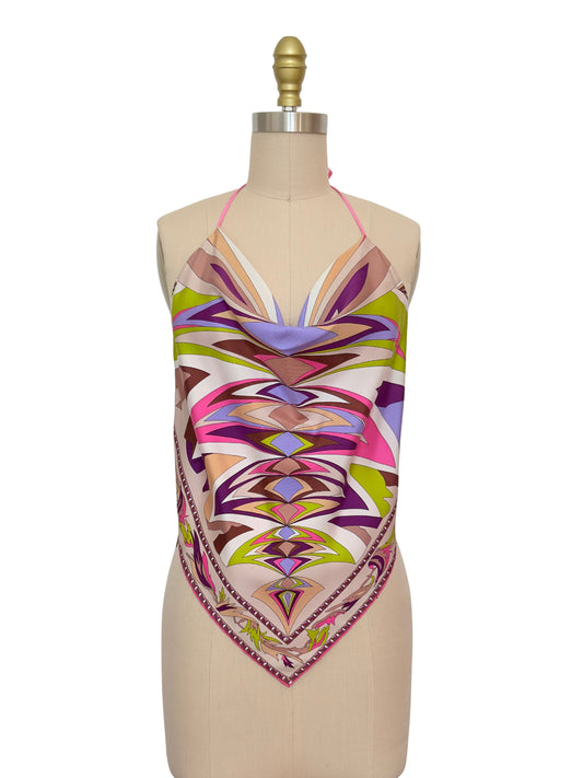 Upcycled Pucci Multicolor Silk Scarf Top
