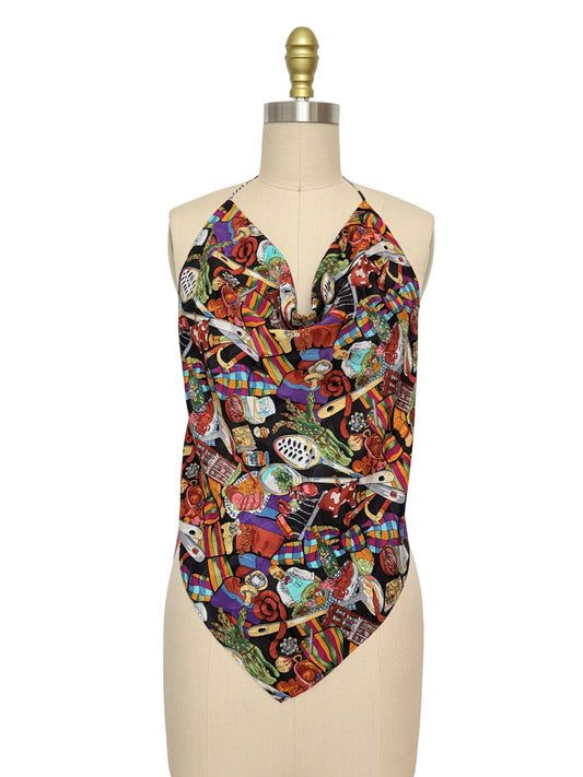 Upcycled Nicole Miller Bon Appetite Scarf Top