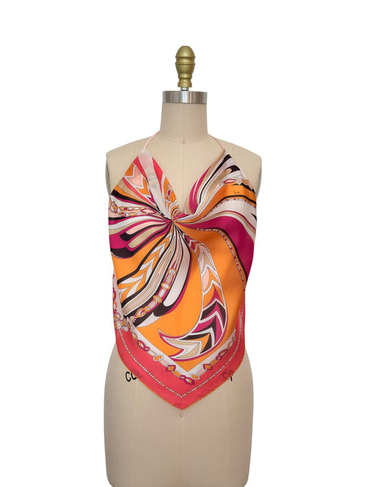 Upcycled Pucci Orange Chiffon Scarf Top