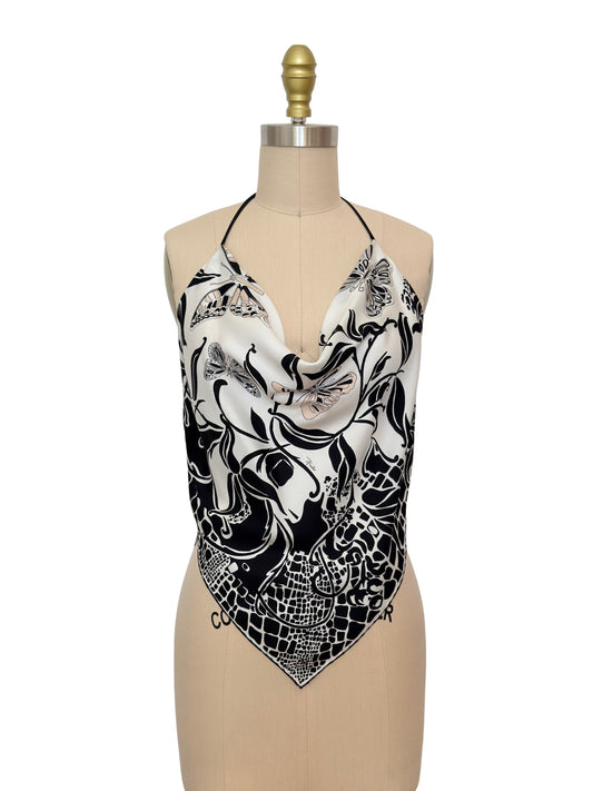 Upcycled B&W Butterfly Pucci Scarf Top