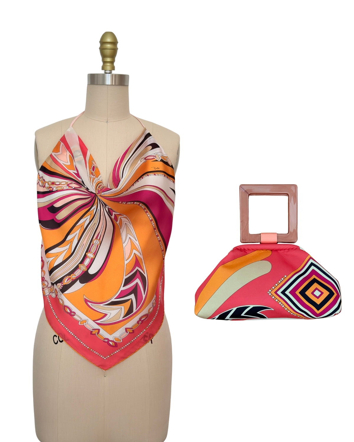 Upcycled Pucci Silk Scarf Purse (Orange and Pink)