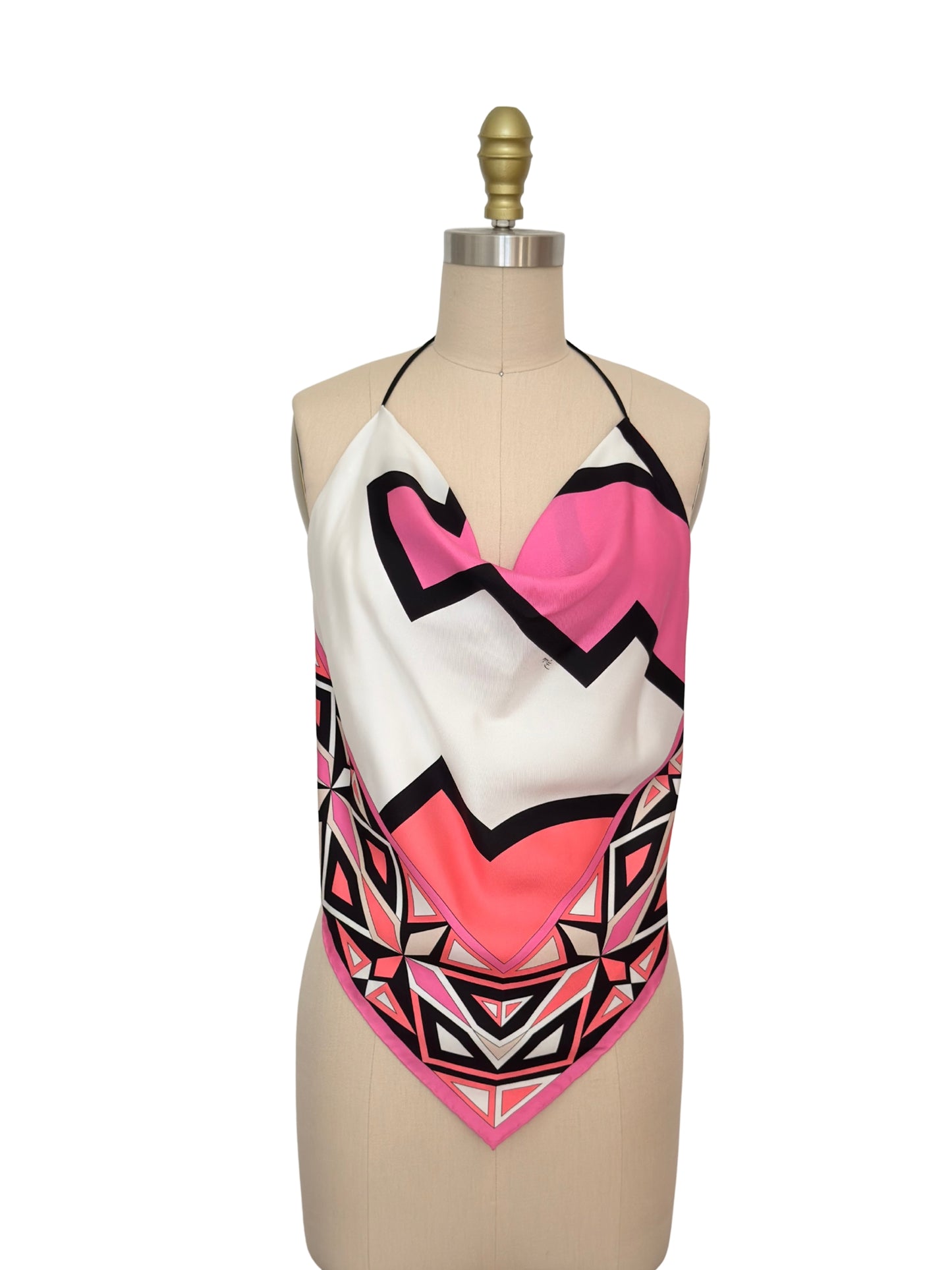 Upcycled Pink Pucci Geometric Silk Scarf Top